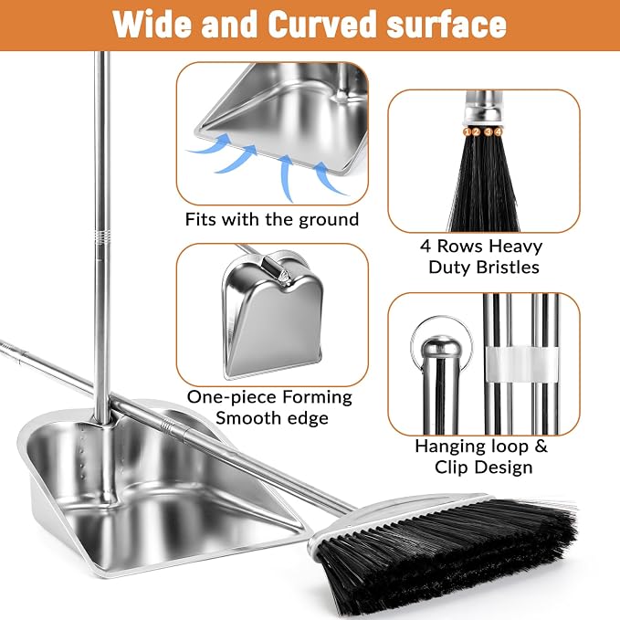 VOOWO Broom with Dustpan Combo Set, Heavy Duty Dust Pan with Long Handle - Image 3