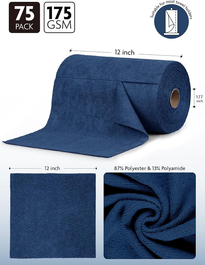 Fantasticlean Microfiber Cleaning Cloth Roll -75 Pack, Tear Away Microfiber - Image 3