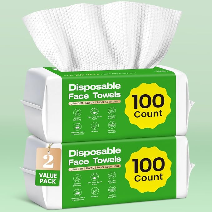 Elvira 200 Count Disposable Face Towels, Biodegradable Skincare Facial by Elvira