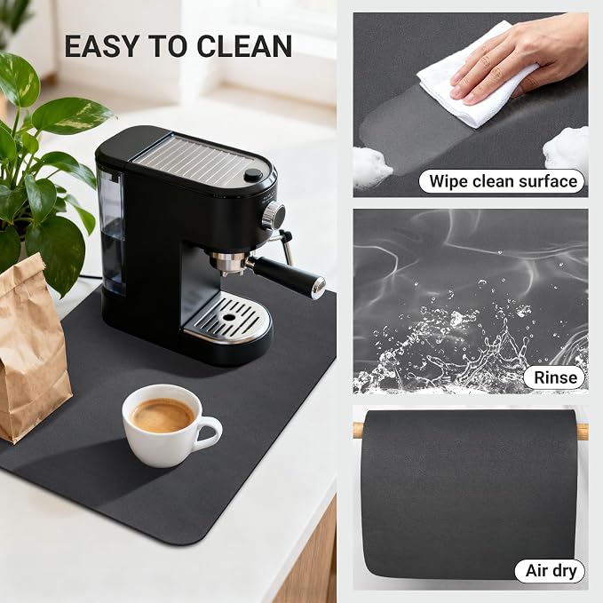 Coffee Station Mat 20x12 Inch, Absorbent Hide Stain Rubber Backed Dish Drying - Image 4