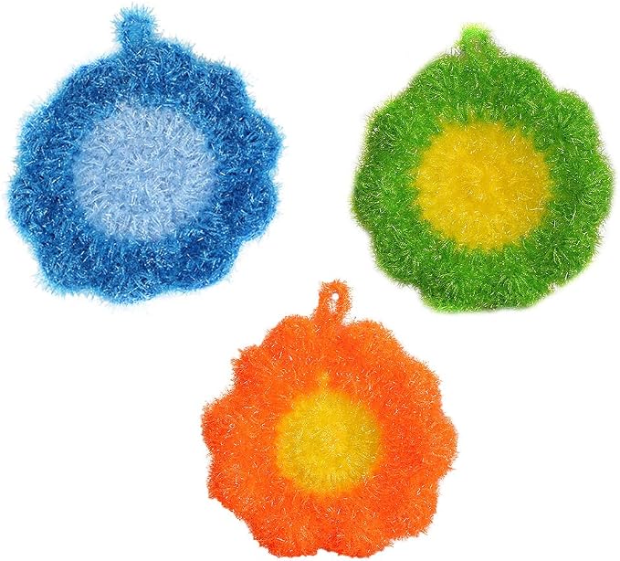 3Pcs Cute Flower Dish Scrubbers by KALLORY
