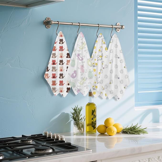 Hanamiya Na 4Pcs Cute Cat Kitchen Towels, Whimsical Decorative Absorbent - Image 5