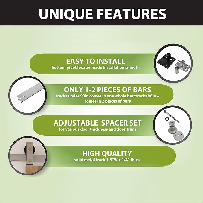 Homacer 60in Brushed Nickel Top Mount Bi-Folding Sliding Barn Door Hardware Kit - Image 5