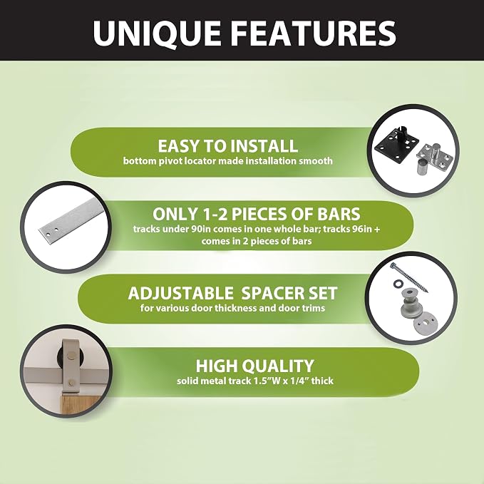 Homacer 48in Brushed Nickel Top Mount Bi-Folding Sliding Barn Door Hardware Kit - Image 5