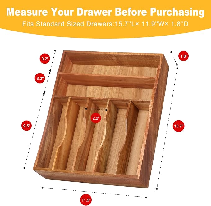 Kitchen Acacia Silverware Organizer - Image 3