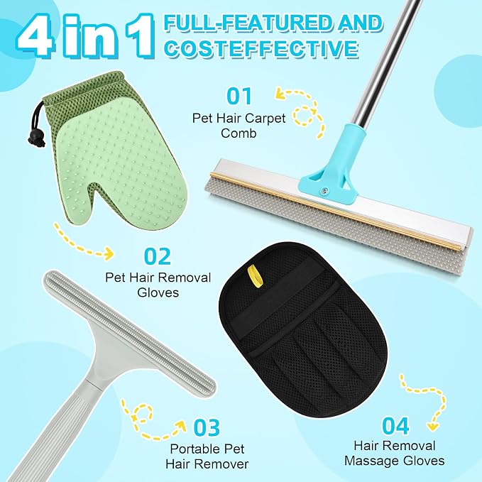 4 in 1 Carpet Rake for Pet Hair Removal - Image 3