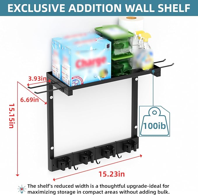 Broom Holder Wall Mount with Cleaning Supplies Organizer, Laundry Room - Image 2