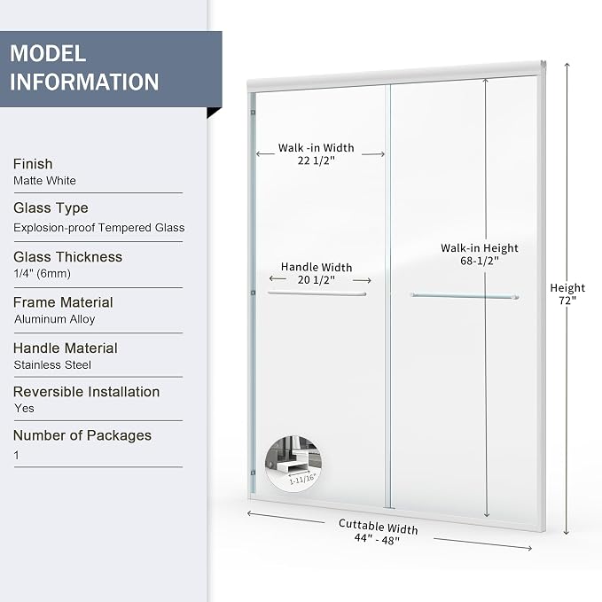 Abruzzo 44" - 48" Adjustable Width Double Sliding Shower Door - Semi-Frameless - Image 3