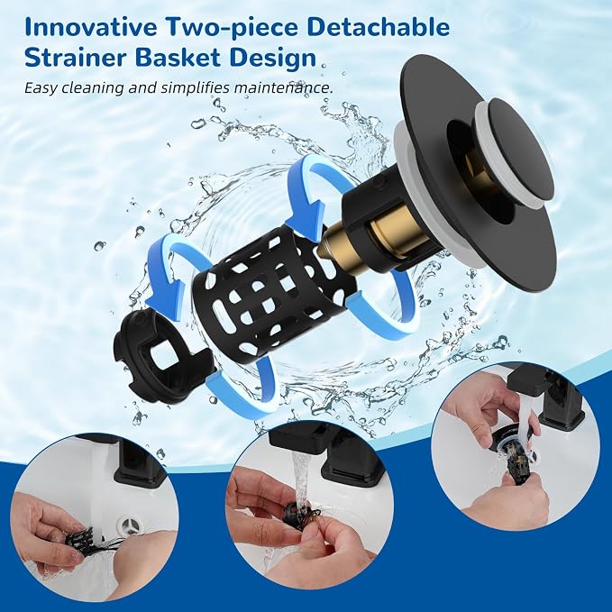 Hibbent 3 Pack 3 in 1 Bathroom Sink Drain Strainer, Universal Pop Up Stopper - Image 2