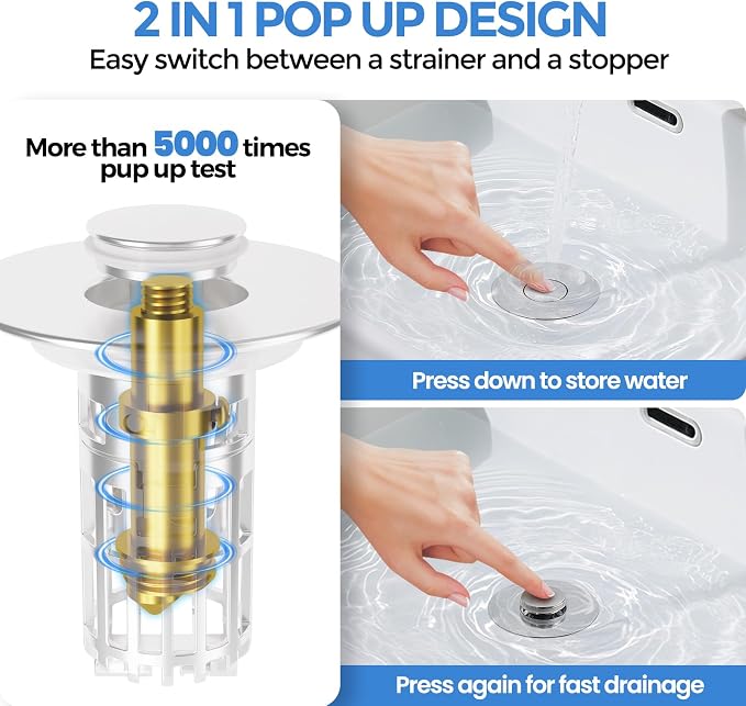 zaa Bathroom Sink Drain Strainer - 3 in 1 Sink Stopper Bathroom Drain - Image 6