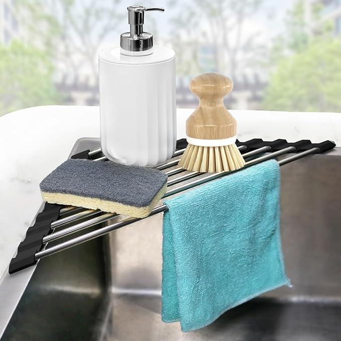 Corner Dish Drying Rack, Kitchen Sink Caddy Sponge Holder, Triangle Over The by SeropyDirect