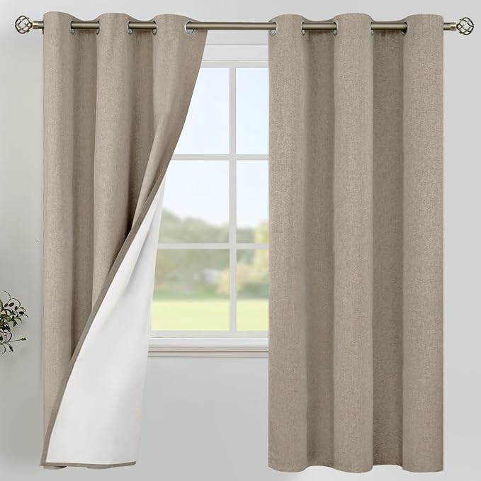 YoungsTex Taupe Linen Blackout Curtains 72 Inch Length by YoungsTex