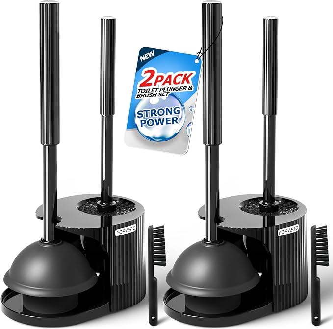2Pack 2 in 1 Toilet Brush and Plunger Set, Toilet Bowl Brush Plunger Set by FORASTO