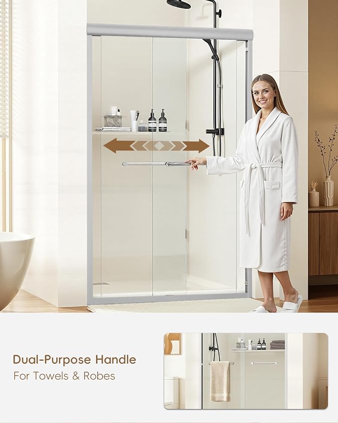 Shower Door 44-48'' W x 72'' H Semi-Frameless & Double Sliding, 1/4 inch - Image 8