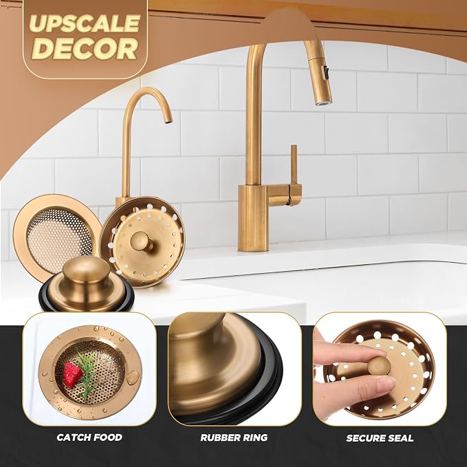 Mudder 3 Pcs Kitchen Sink Drain Strainer and Stopper Stainless Steel Garbage - Image 3