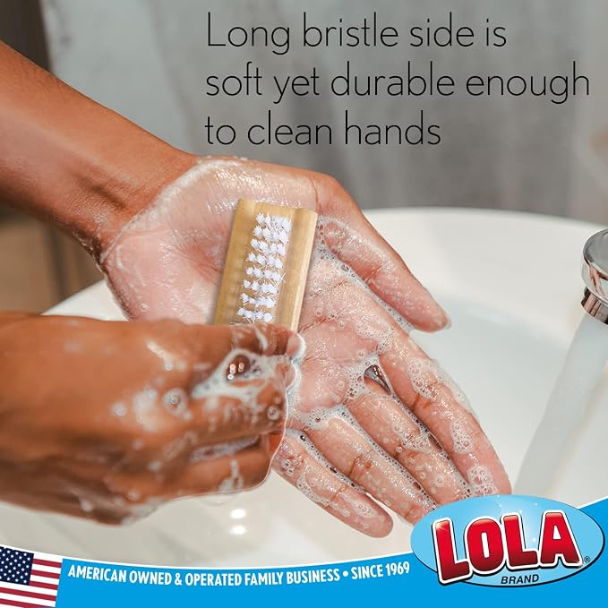 LOLA Classic Hand & Nail Wood Brush, 12 Pack, Heavy Duty 2 Sided Soft & Stiff - Image 3