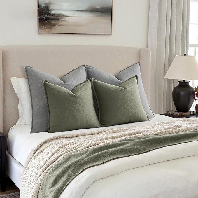 MIULEE Decorative Euro Sham Pillow Covers 24x24, 2 Pack Large Boho Farmhouse Neutral Throw Pillows for Bed, Thick Textured Modern Linen Cushion Cases Couch Sofa Living Room Home Decor, Grey
