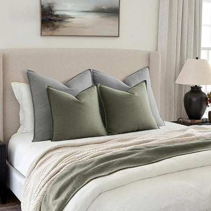 MIULEE Decorative Euro Sham Pillow Covers 24x24, 2 Pack Large Boho Farmhouse Neutral Throw Pillows for Bed, Thick Textured Modern Linen Cushion Cases Couch Sofa Living Room Home Decor, Grey