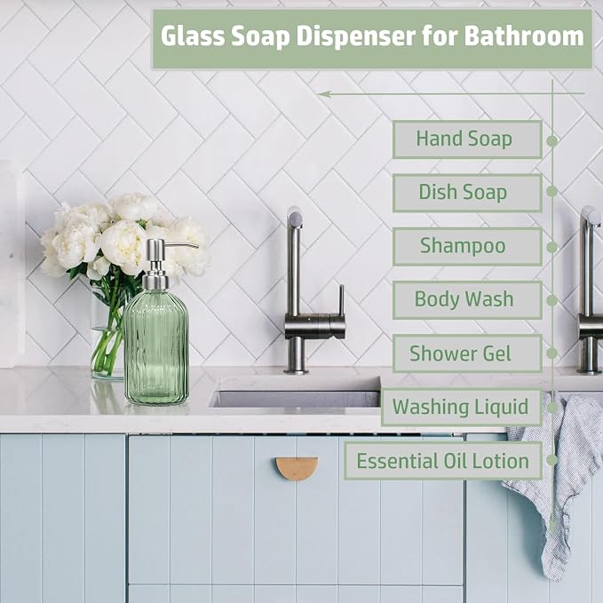 14Oz Green Soap Dispenser Bathroom, Refillable Dish Soap Dispenser - Image 7