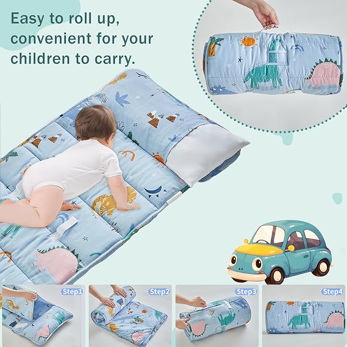 Toddler Nap Mat with Removable Pillow,Ultra Soft Slumber Bags for Girls,Kids Sleeping Bags with Roll Up Design, Perfect for Preschool,Daycare,Kindergarten