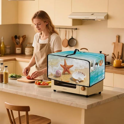 Air Fryer Toaster Oven Dust Cover Countertop Microwave Dust Cover Protector, Compatible with Convection Oven, S, 14.5 x 18.5 x 9 Inches, Beach Starfish Sea Shell