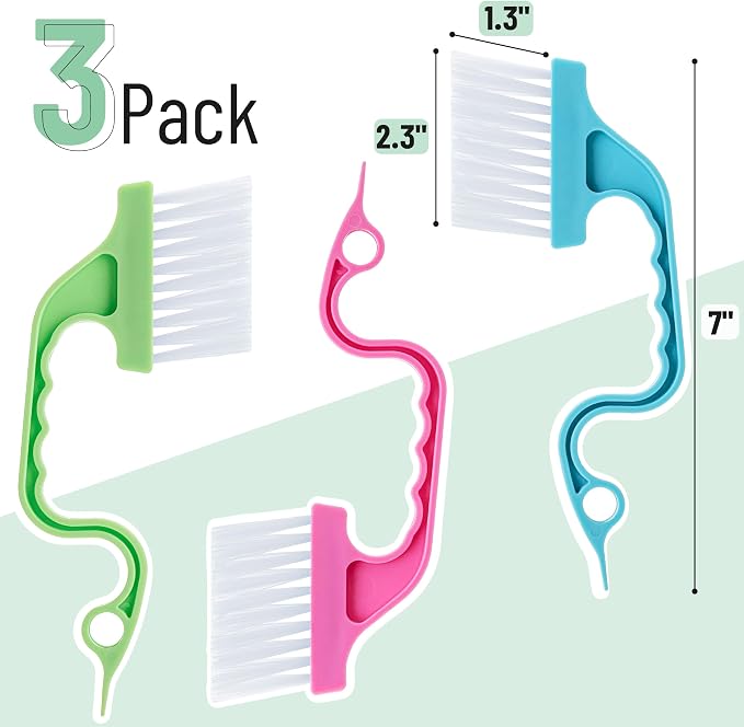 Slick- Window Track Cleaning Brush, 3 Pack, Ergonomic Handle, Built-in Scraper - Image 2