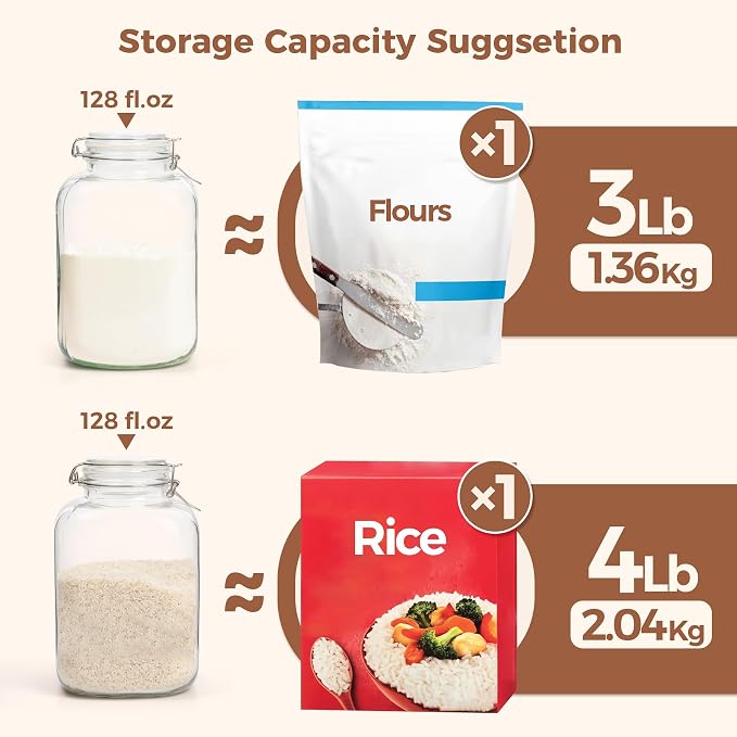 ComSaf 1 Gallon Glass Jar with Lid, Flour Sugar Storage Containers 128oz - Image 3