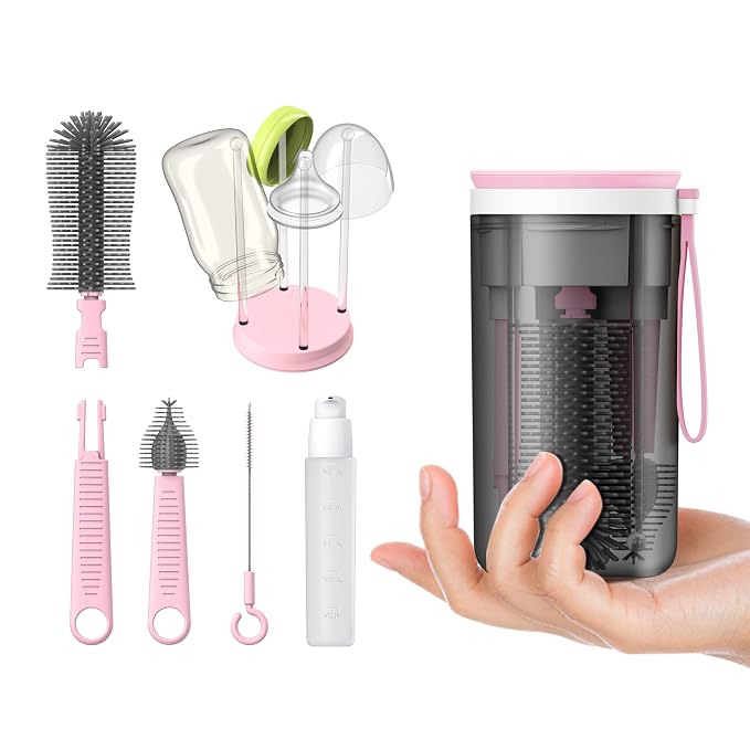 Travel Bottle Brush with Portable Bottle Drying Rack, Travel Essentials by VOGOGE
