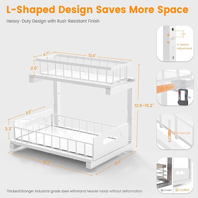 Under Sink Organizer Storage 2-Tier Heavy Duty Metal Pull Out Cabinet Organizer - Image 5
