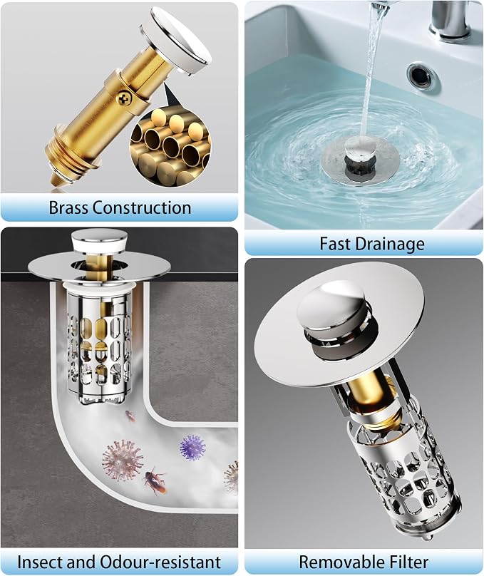 Upgraded Bathroom Sink Stopper – Universal Pop-Up Drain Plug - Image 4
