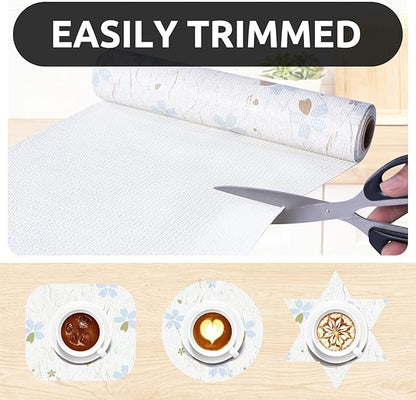 RAY STAR 18X96 Inch Shelf Liner for Kitchen Cabinets, Non-Adhesive Cabinet Liner Washable, PVC Drawer Liner for Dresser Non-Slip Bathroom (Floral)(2 Roll)