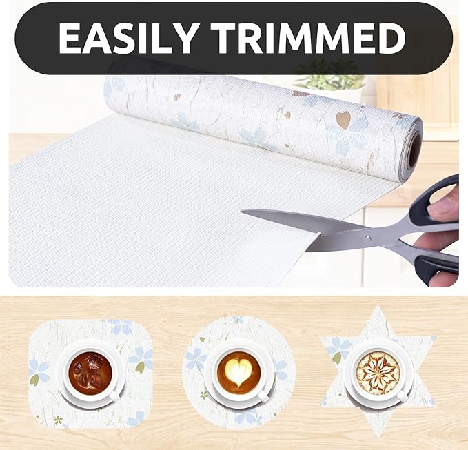 RAY STAR 12X120 Inch Shelf Liner for Kitchen Cabinets, Non-Adhesive Cabinet Liner Washable, PVC Drawer Liner for Dresser Non-Slip Bathroom (Floral)(3 Roll)