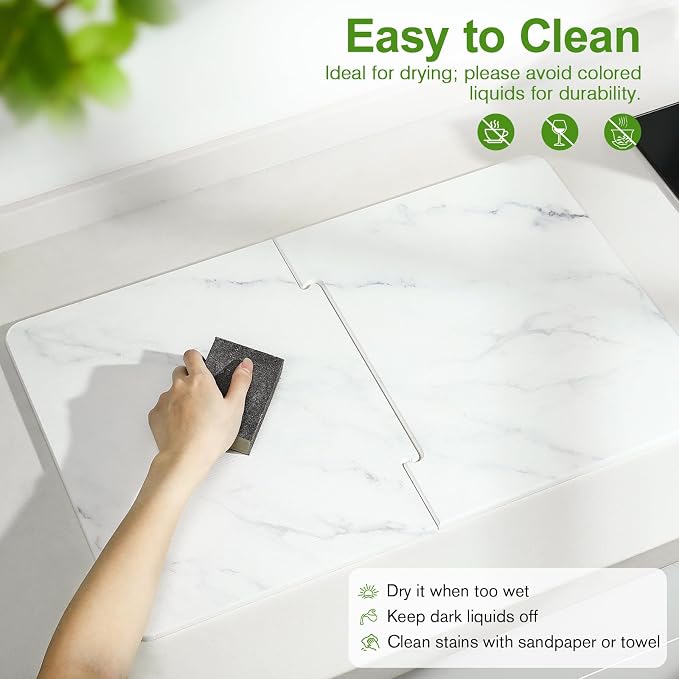 Luxspire Dish Drying Mat for Kitchen Counter 24"x16", Fast-Absorbing Stone - Image 4
