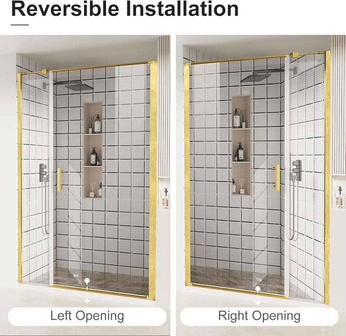 Bathbliss Framed Pivot Shower Door, Glass Shower Door in Brushed Gold, 58.5" to - Image 5