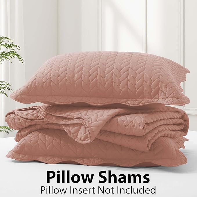 IR Imperial Rooms King Quilt Bedding Set Size (106" x 96") + 2 Pillow Shams (20" x 36"+ 2") - 3 Pcs All Season Lightweight Reversible Microfiber Coverlet Embossed Quilt Bedspread (Peach/Baby Pink)