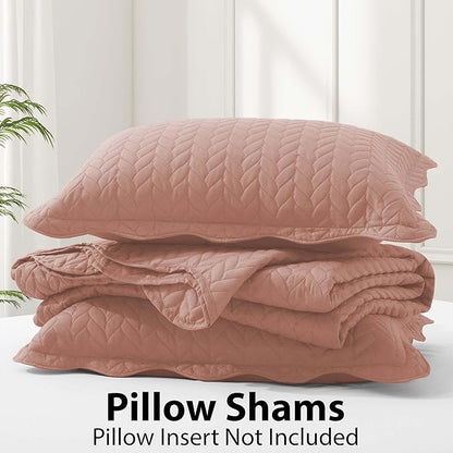 IR Imperial Rooms King Quilt Bedding Set Size (106" x 96") + 2 Pillow Shams (20" x 36"+ 2") - 3 Pcs All Season Lightweight Reversible Microfiber Coverlet Embossed Quilt Bedspread (Peach/Baby Pink)