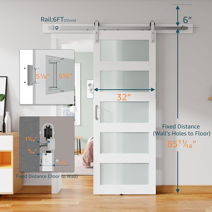32'' x 84'' Glass Barn Door and 6 Ft Brushed Nickel Hardware Kit Included - Image 2