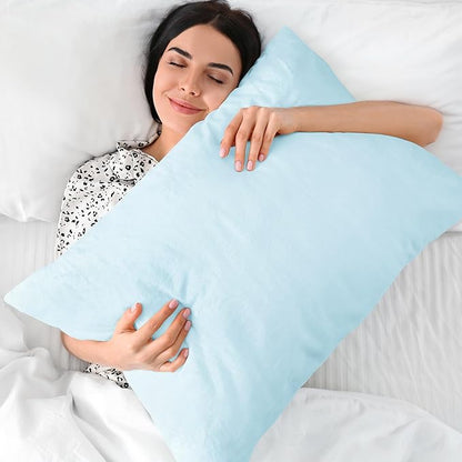 BEDELITE Flannel King Size Pillow Cases Set of 2, Super Soft Fleece Pillowcases with Zipper for Bedroom, Sofa, Couch,Luxury Cozy Fuzzy Velvet Pillow Shams for All Seasons(20x40 Inches,Blue)