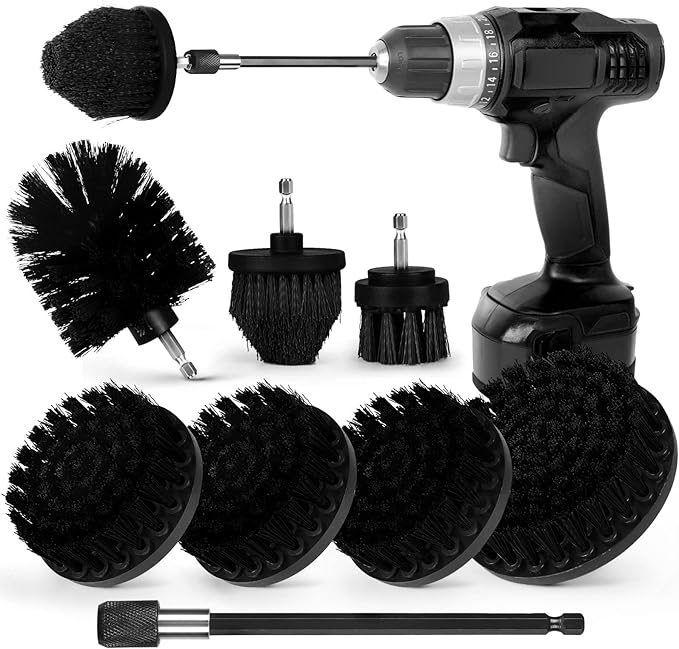 8 Pack Drill Brush Attachment Set, 1/4in Power Scrubber Brush + Extend Long Rod by Tialero