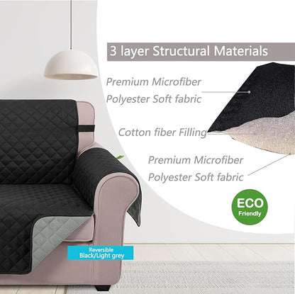 U-NICE HOME 4 Seater Sofa Cover 91 Inch Large Couch Covers for 4 Cushion Couch with Elastic Straps Water Resistant Furniture Protector Cover for Pets Cat (Sofa XX-Large, Black/Grey)
