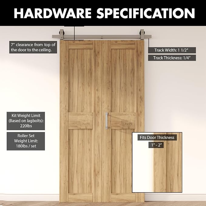 Homacer 33in Brushed Nickel Top Mount Bi-Folding Sliding Barn Door Hardware Kit - Image 3