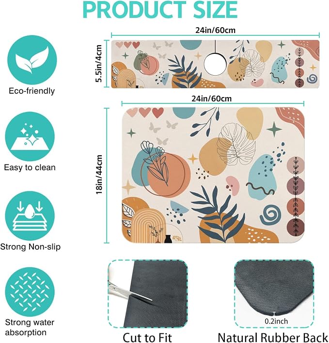 Dish Drying Mat for Kitchen Counter Matt, Super Absorbent Non-slip Rubber Backed - Image 3