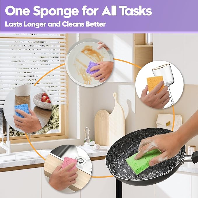 18 Pack Compressed Cellulose Sponges, 6 Color Assorted Kitchen Cleaning Sponges - Image 6