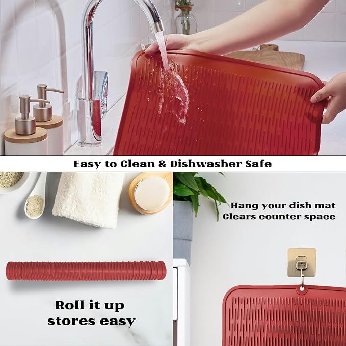 ZLR Silicone Dish Drying Mat for Kitchen Counter, Eco-Friendly Fast Dry Dish Mat - Image 4