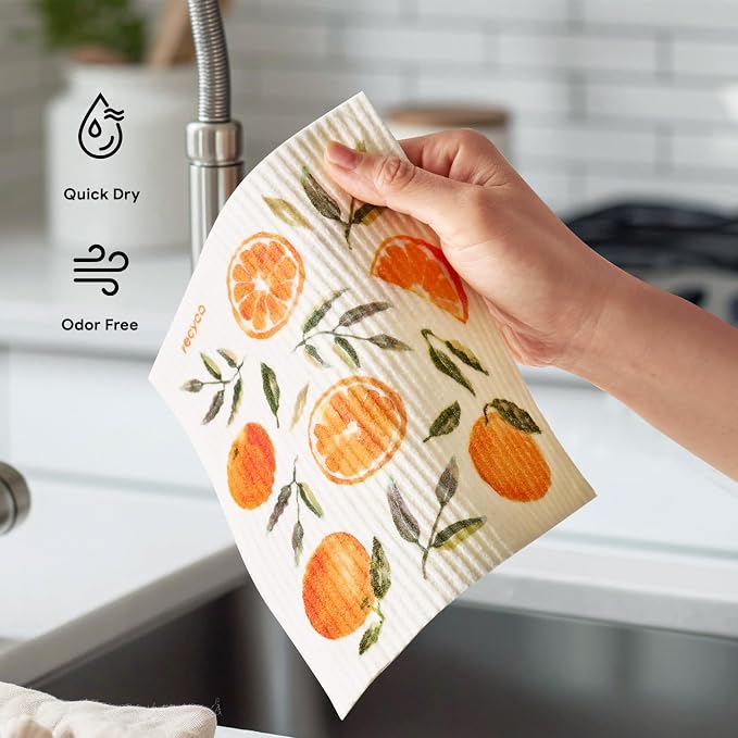 RECYCO Swedish Dishcloths for Kitchen | 5 Pack Washable Dish Rags | Cellulose - Image 5
