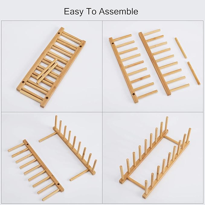 HBlife 2pcs Bamboo Dish Plate Bowl Cup Book Pot Lid Cutting Board Drying Rack - Image 6