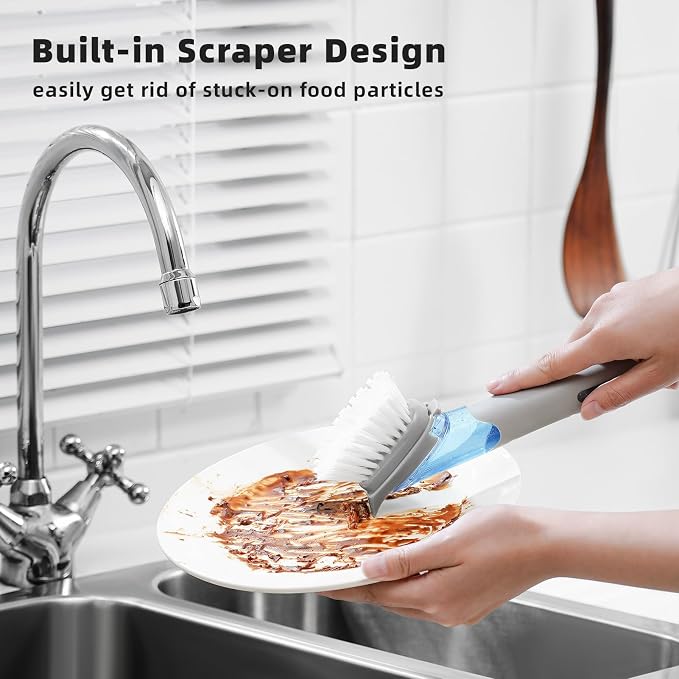 SUBEKYU Dish Brushes with Soap Dispenser, Kitchen Dish Scrubber Brushes with - Image 4