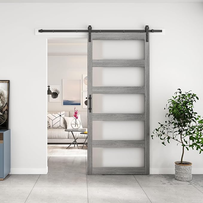 BARNSMITH 42in x 96in Glass Barn Door and 7FT Sliding Door Hardware Included by BARNSMITH