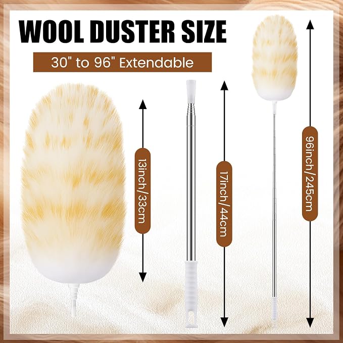 Remerry Lambswool Cleaning Duster Extendable Feather Duster 30-96 Inch - Image 2