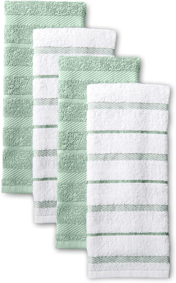KitchenAid Albany Kitchen Towel 4-Pack Set, Pistachio/White by KitchenAid